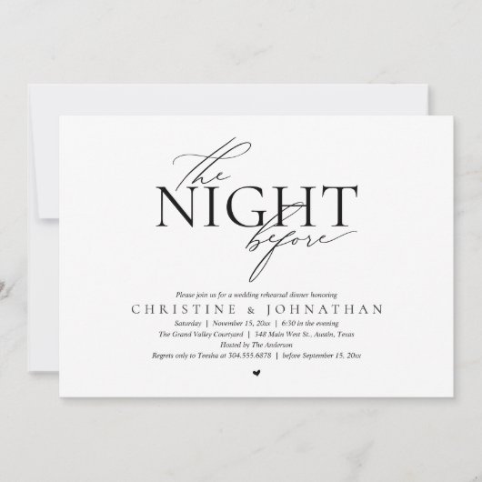 The Night Before, Modern Wedding Rehearsal Dinner Kaart (Voorkant)