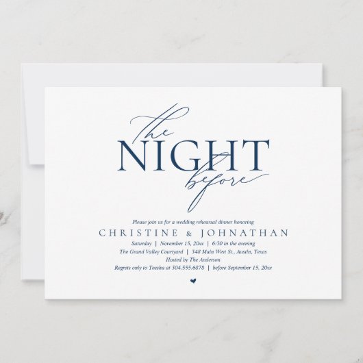 The Night Before, Modern Wedding Rehearsal Dinner Kaart (Voorkant)