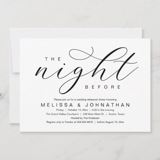 The Night Before, Modern Wedding Rehearsal Dinner Kaart (Voorkant)