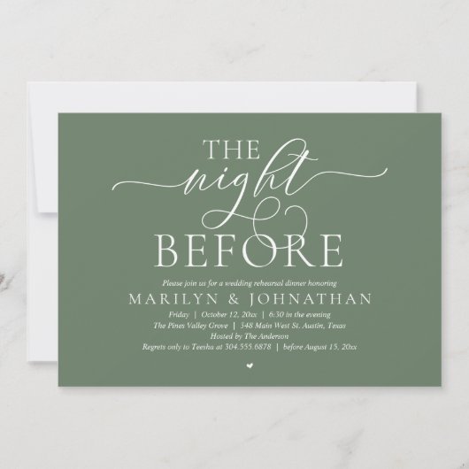 The Night Before, Modern Wedding Rehearsal Dinner Kaart (Voorkant)