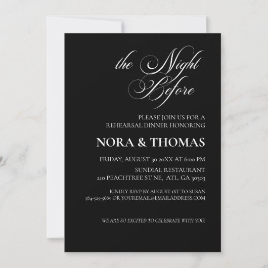 The Night Before Rehearsal Dinner Invitation Black Kaart (Voorkant)