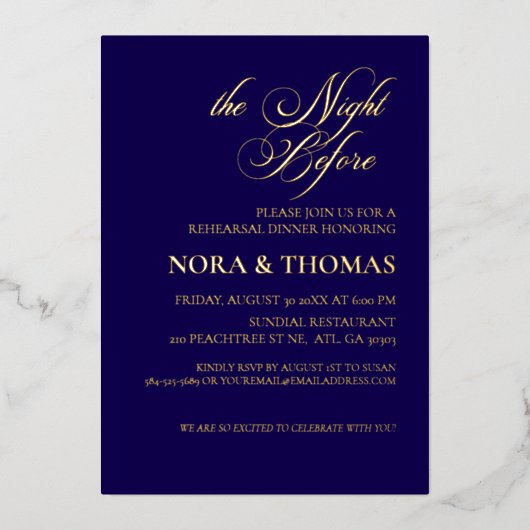 The Night Before Rehearsal Dinner Invitation blue Folie Uitnodiging (Voorkant)