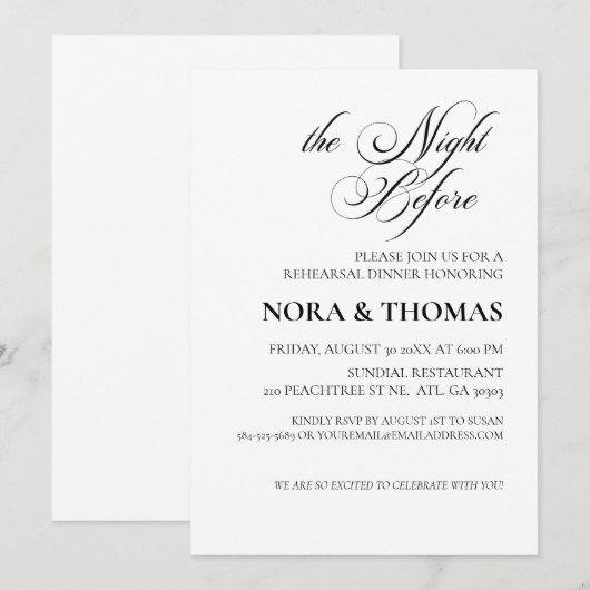 The Night Before Rehearsal Dinner Invitation Kaart (Voorkant / Achterkant)