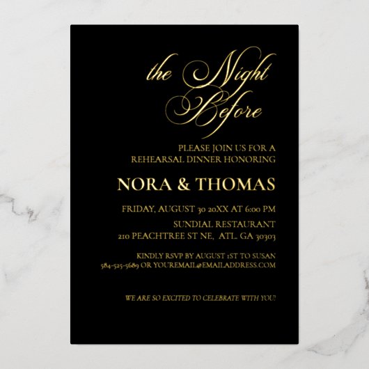 The Night Before Rehearsal Dinner Invite Black Folie Uitnodiging (Voorkant)