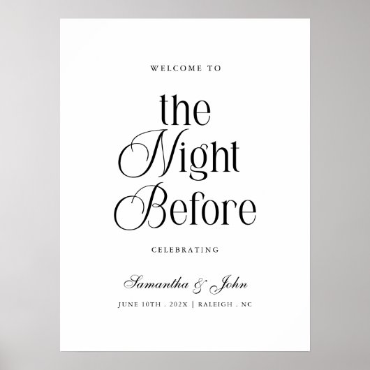 The Night Before Rehearsal Dinner Welcome Sign Poster (Voorkant)