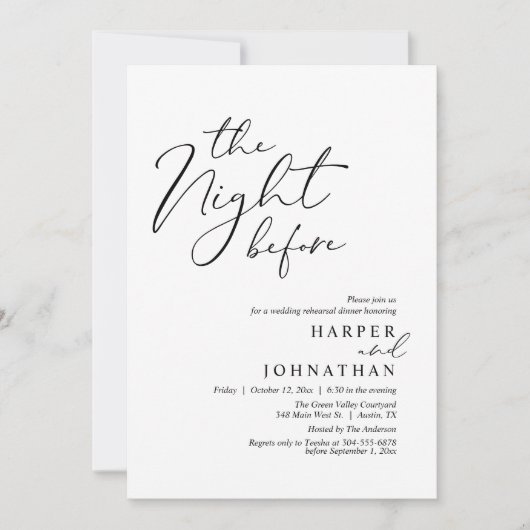 The Night Before Romantic Wedding Rehearsal Dinner Kaart (Voorkant)