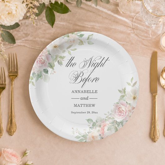 The Night Before Soft Blush Roses Bruiloft Papieren Bordje
