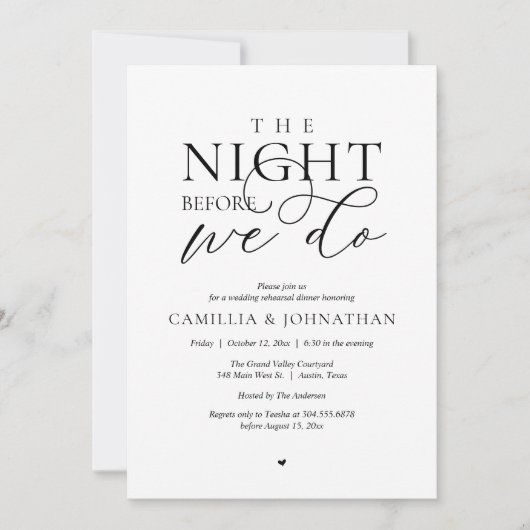 “The Night Before We Do” Modern Rehearsal Dinner Kaart (Voorkant)