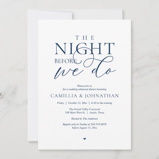 “The Night Before We Do” Modern Rehearsal Dinner Kaart (Voorkant)