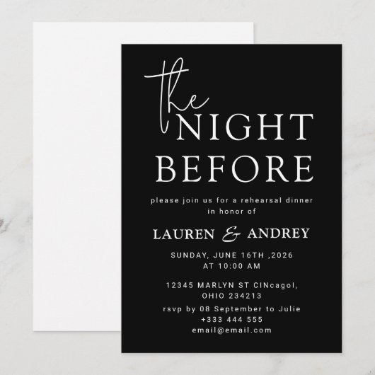 The Night Before Wedding Invitation Kaart (Voorkant / Achterkant)