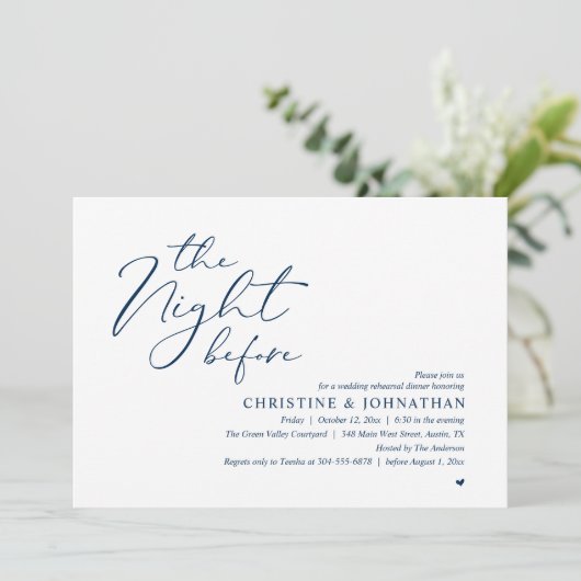 The Night Before Wedding Rehearsal Romantic Dinner Kaart (Staand voorkant)