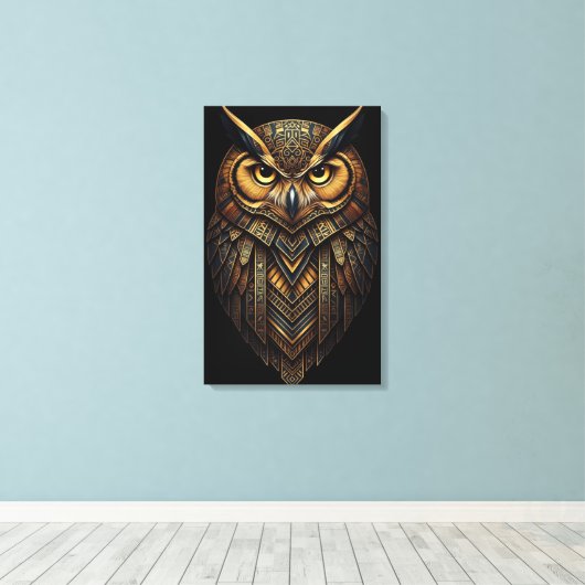 The Night Guardian – Abstract Owl with African  Canvas Afdruk (Insitu (Houten vloer))