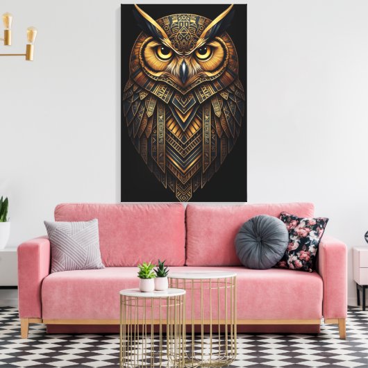 The Night Guardian – Abstract Owl with African  Canvas Afdruk (Insitu (Woonkamer))