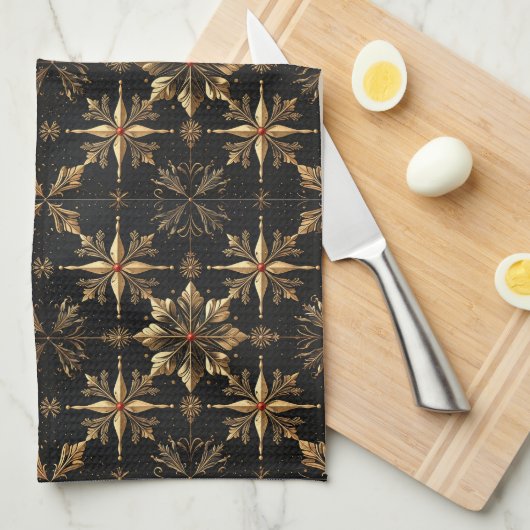 The Noël Kitchen Elegance - Black Theedoek (Quarter Fold)