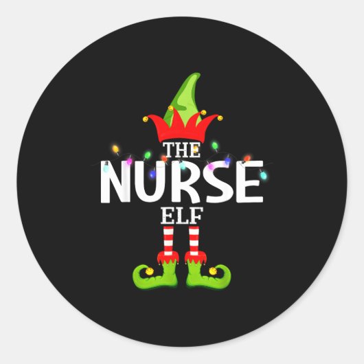 The Nurse Elf Christmas Matching Pajamas  Ronde Sticker (Voorkant)