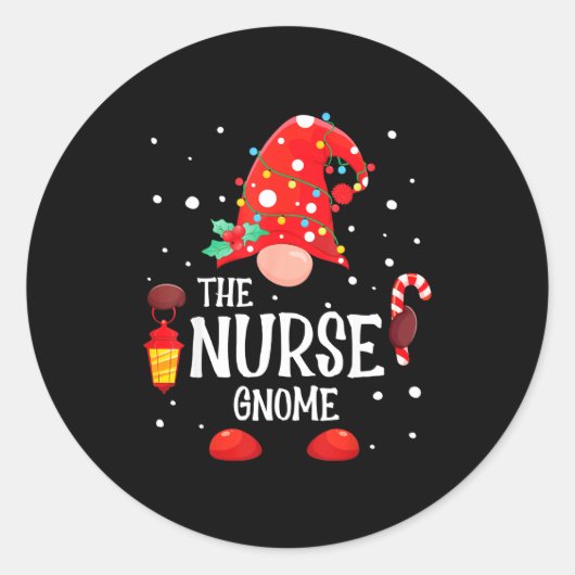The Nurse Gnome Matching Family Christmas Gnome Pa Ronde Sticker (Voorkant)