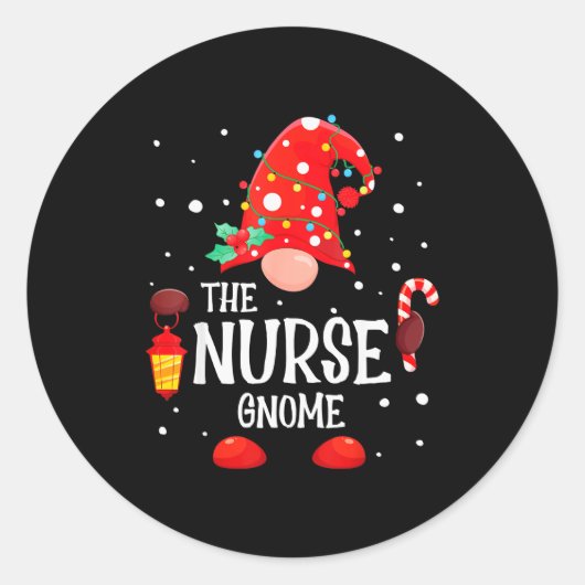 The Nurse Gnome Matching Family Christmas Gnome Pa Ronde Sticker (Voorkant)