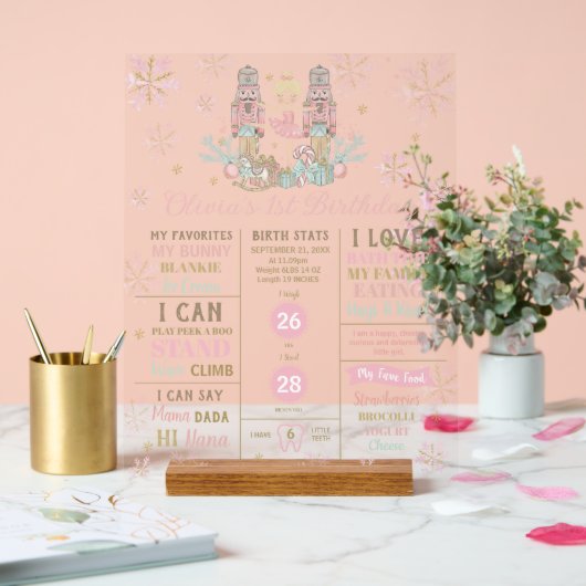 The Nutcracker 1st Birthday Milestone Birth Stats  Acryl Bord (Huwelijk)