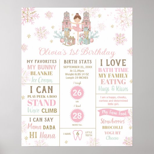 The Nutcracker 1st Birthday Milestone Birth Stats Poster (Voorkant)