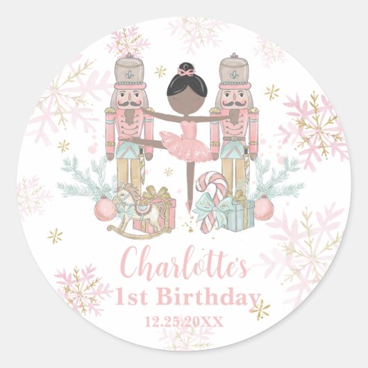 The Nutcracker Ballet Blush Pink 1st Birthday Ronde Sticker (Voorkant)