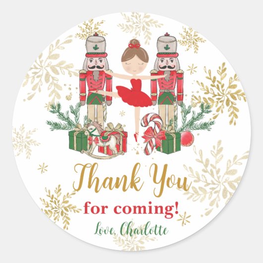 The Nutcracker Ballet Red Green Christmas Favor Ronde Sticker (Voorkant)