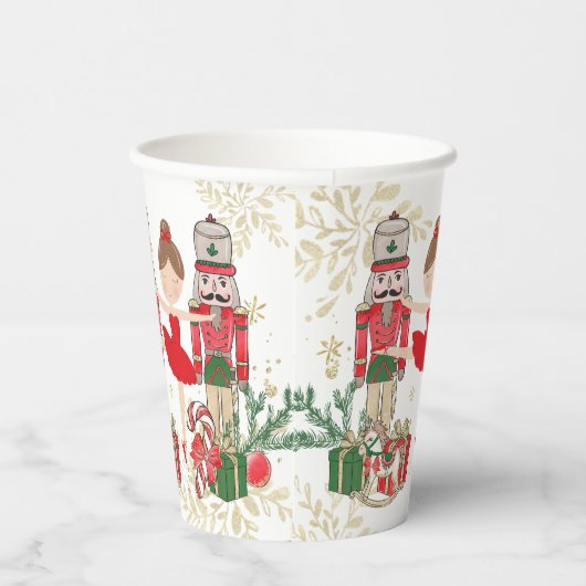 The Nutcracker Ballet Red Green Gold Christmas Papieren Bekers (Rechts)