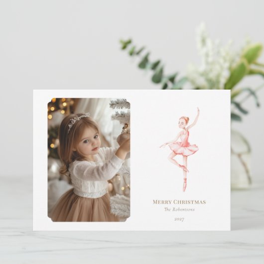The Nutcracker Christmas Ballerina Photo Card  Feestdagenkaart (Staand voorkant)