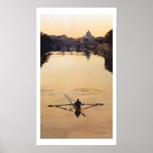 "The Oarsman" Kayaker Boat Waterverf Poster (Voorkant)