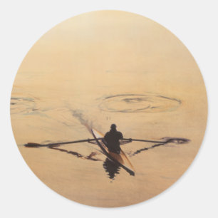 "The Oarsman" Kayaker Boat Waterverf Ronde Sticker