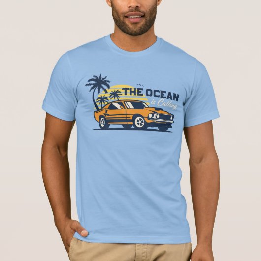 The Ocean Is Calling Retro Beach Car Summer T-shirt (Voorkant)