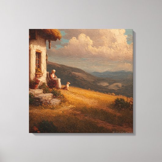 The Old Lady and Her Dog Canvas Afdruk (Voorkant)