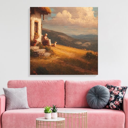 The Old Lady and Her Dog Canvas Afdruk (Insitu (Woonkamer))