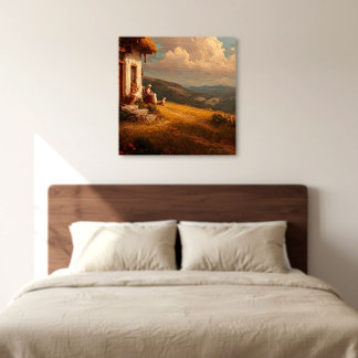 The Old Lady and Her Dog Canvas Afdruk