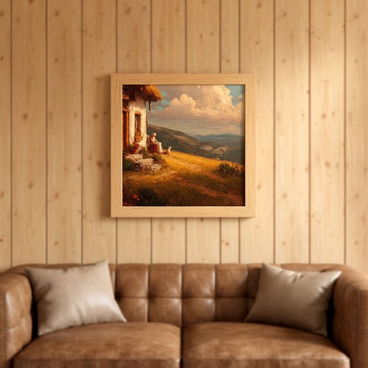 The Old Lady and Her Dog Canvas Afdruk