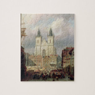 The Old Market Place in Praag, 1881 (olie op canva Legpuzzel