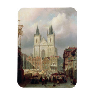 The Old Market Place in Praag, 1881 (olie op canva Magneet
