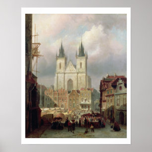 The Old Market Place in Praag, 1881 (olie op canva Poster