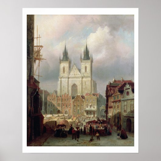 The Old Market Place in Praag, 1881 (olie op canva Poster (Voorkant)