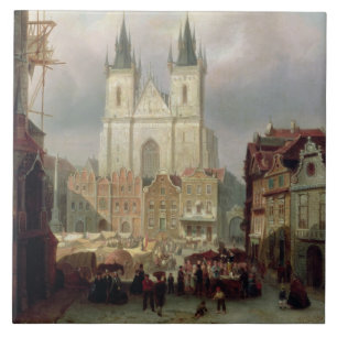 The Old Market Place in Praag, 1881 (olie op canva Tegeltje