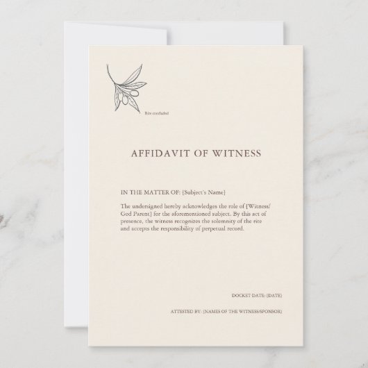 The Olive Branch- Sacrament Witness Card (Voorkant)