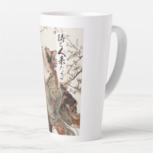 "The One Will Come" Japanese Cat Art Latte Mug Latte Mok (Rechterhoek)