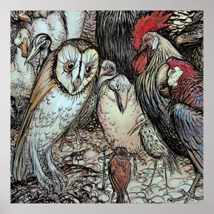"The Owl and the Birds" van Arthur Rackham Poster