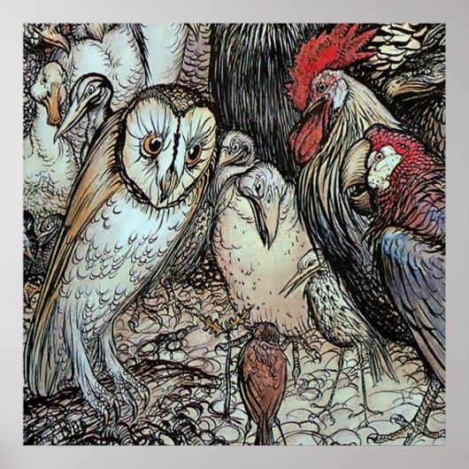 "The Owl and the Birds" van Arthur Rackham Poster (Voorkant)