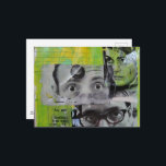 The Pairs of Eyes Looking junk journal Collage Briefkaart<br><div class="desc">A mixed media collage made and photographed by Angelandspot in the year 2026  black and white vintage images from magazines on a green and yellow background</div>