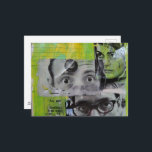 The Pairs of Eyes Looking junk journal Collage Briefkaart<br><div class="desc">A mixed media collage made and photographed by Angelandspot in the year 2026  black and white vintage images from magazines on a green and yellow background</div>