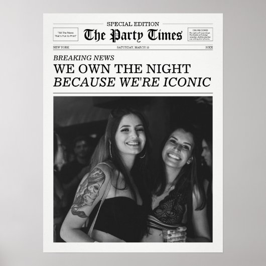 The Party Times Newspaper Because We're Iconic Poster (Voorkant)