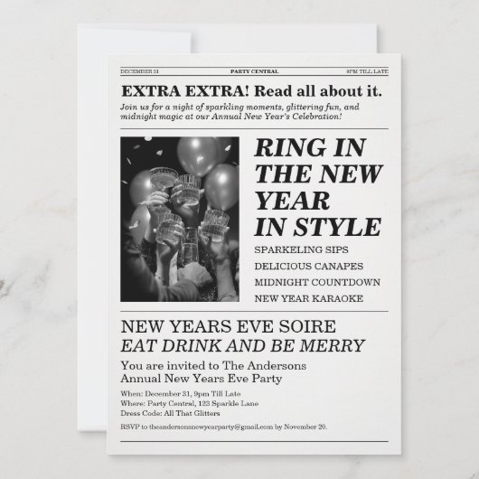 The Party Times Newspaper New Year New Era Kaart (Achterkant)