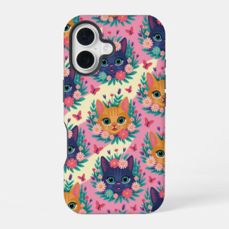 The Pastel Whiskers & Wildflowers iPhone 16 Hoesje