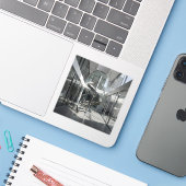 The Path Forward – Forward Motion Art Square Sticker (Laptop met iPhone)