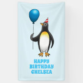 The penguin with the blue balloon spandoek (Verticaal)